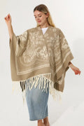 Leto Collection Women Paisley Floral Tassel Poncho Reversible Winter Shawl Wrap