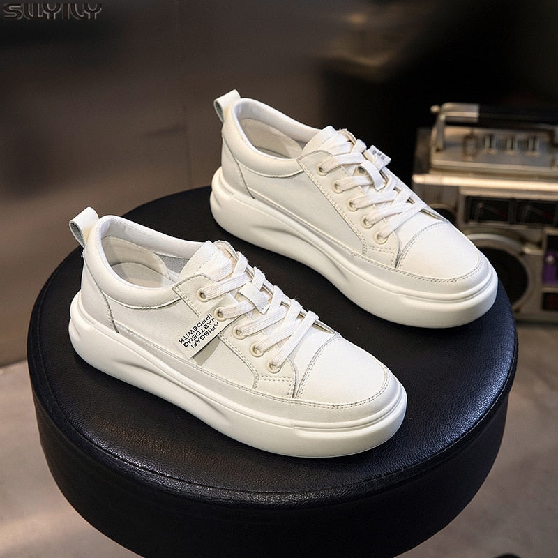 PinkyModa Genuine Leather Casual Shoes Women Sneakers