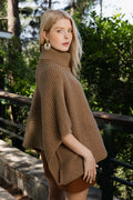 Leto Collection SnugStyle Turtleneck Ribbed Knit Poncho with Armholes